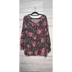 Honeyme Curve Boutique Mauve Floral Balloon Sleeve Top | XL | New Without Tags